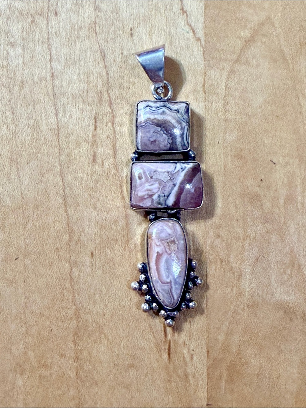 Pink Rhodochrosite Pendant - 925 Plated/Stamped